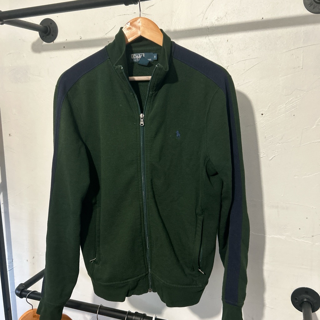 Ralph Lauren Green And Navy Zip-Up Track Sweater